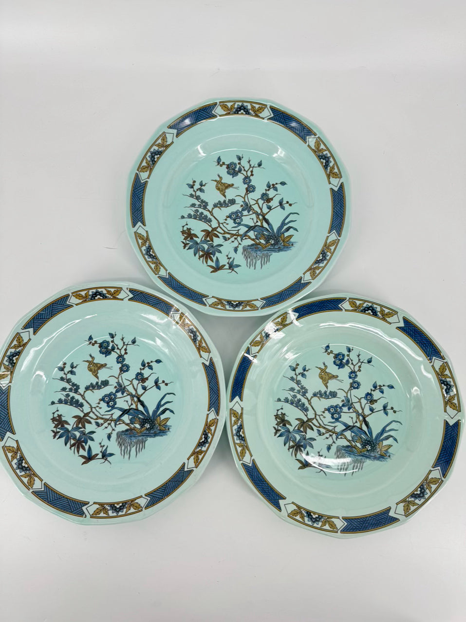 ADAMS Robin's Egg Blue Calyx Ware Ming Toi Set of 3 Plates