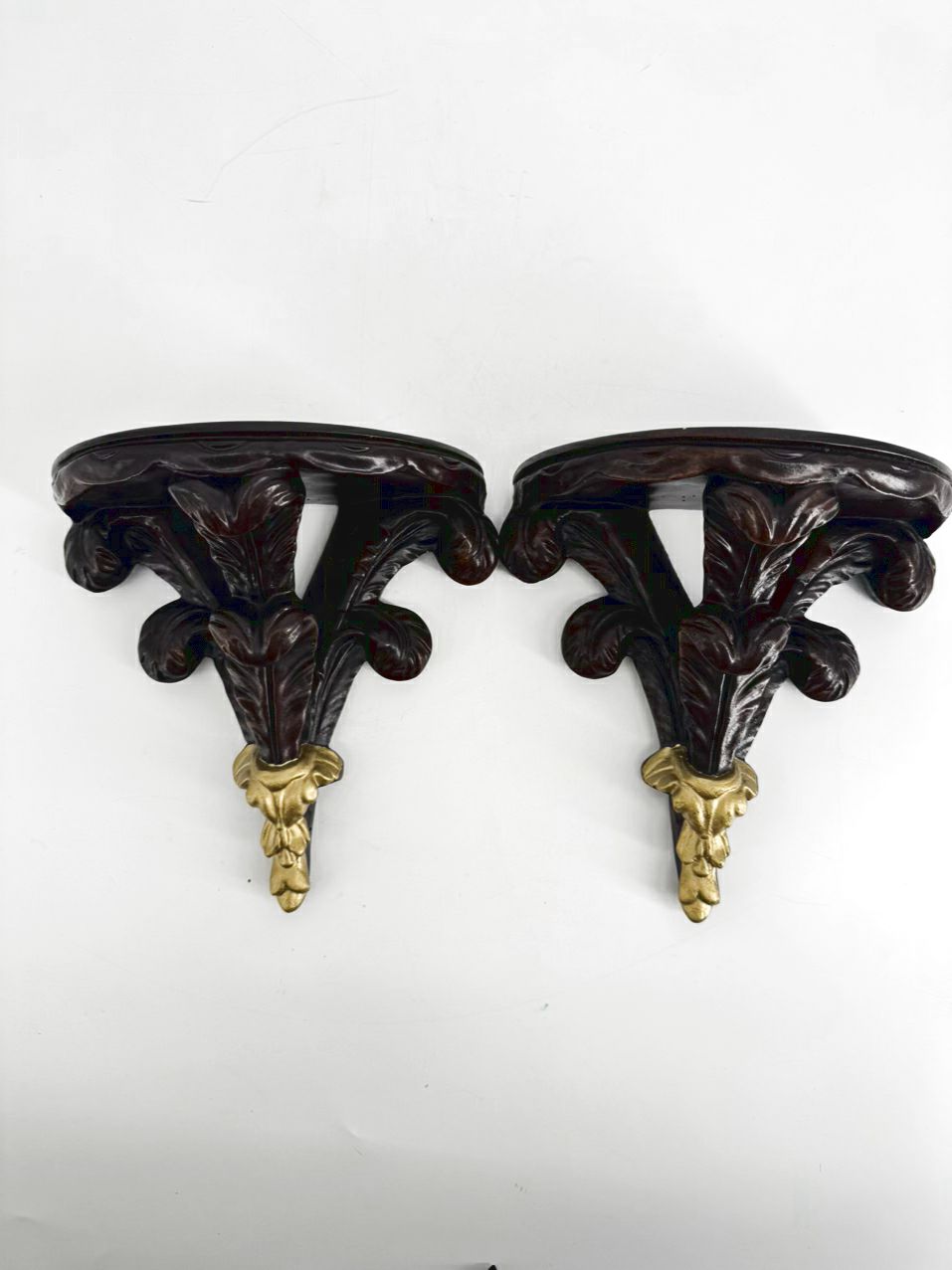Brown & Gold Resin Pair of Wall Brackets