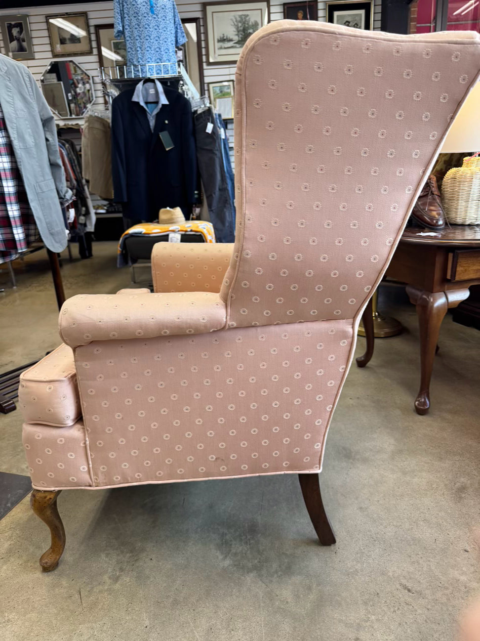 Pink Queen Anne Legs Wingback Chair