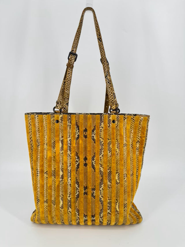 BOTTEGA VENETA Mustard Suede & Snakeskin Embossed Leather Purse