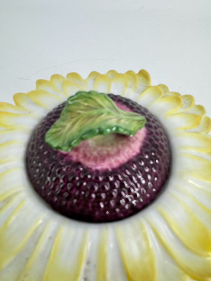 CHELSEA HOUSE Green & Yellow Porcelain Sunflower Dish w/ Lid