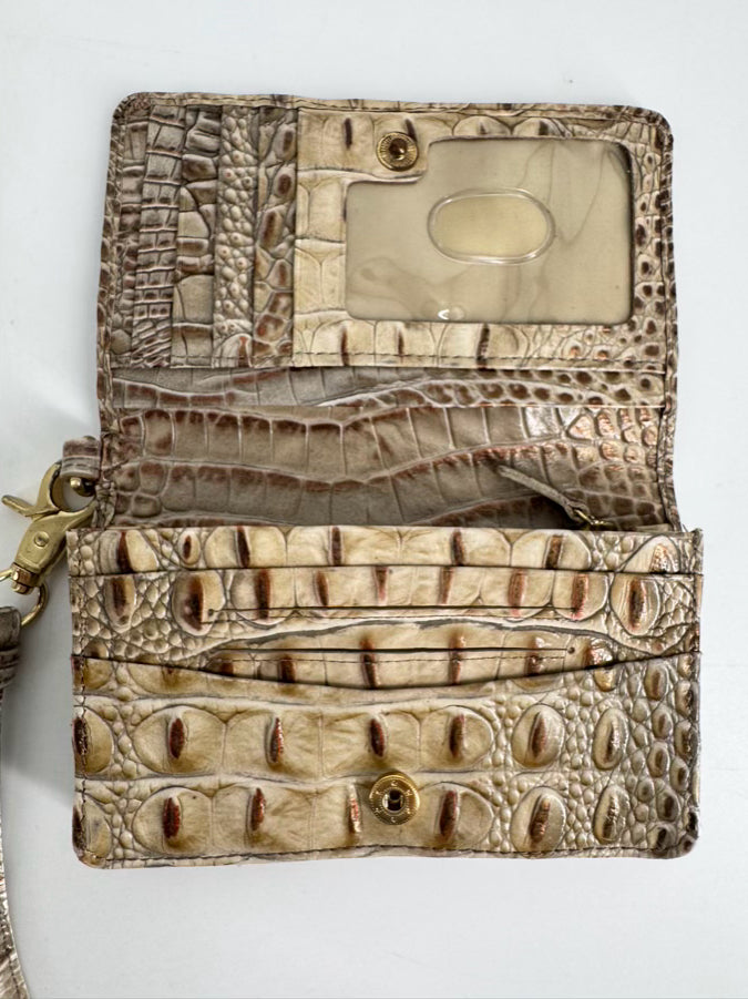 BRAHMIN Cream Embossed Leather Wristlet