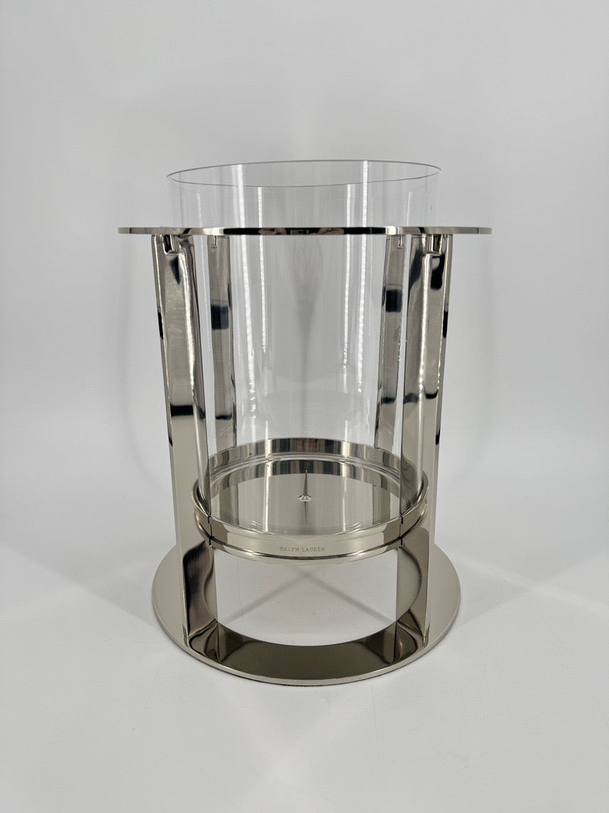 RALPH LAUREN Nickle Plate & Glass Hurricane Candle Holder