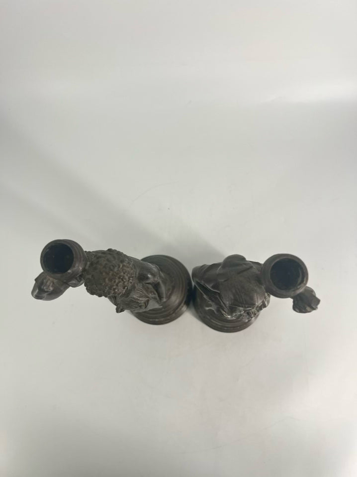 Spelter Man & Woman Figurines Pair of Candlestick Holders