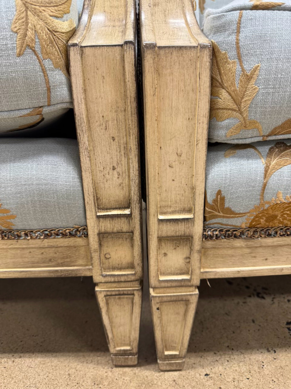 TAYLOR KING Cream & Blue Floral Upholstered French Pair of Chairs