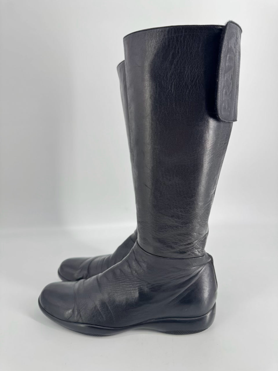 PRADA Size 38.5 Black Leather Boots