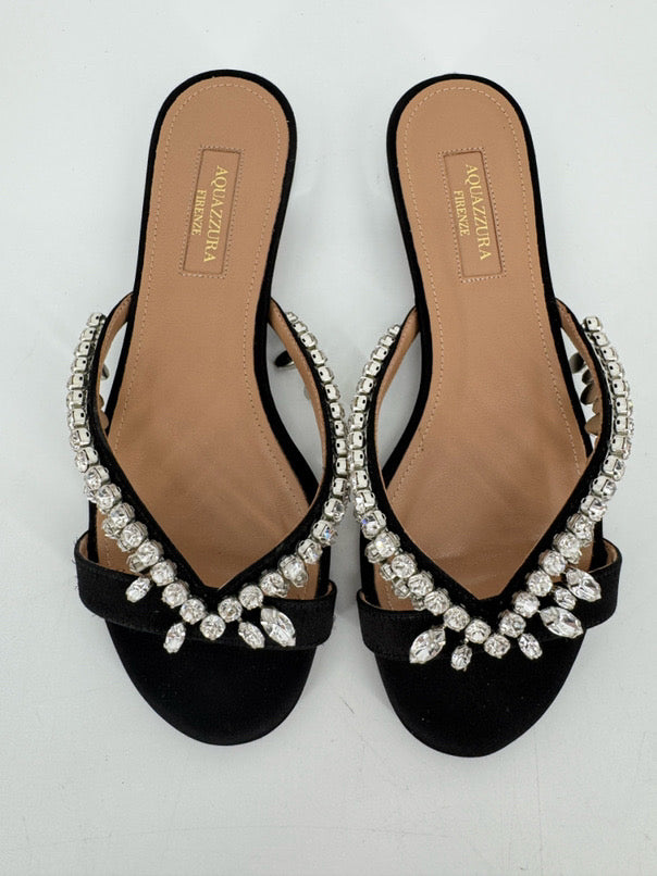 AQUAZZURA Size 36 Black Crystal Detail Sandals