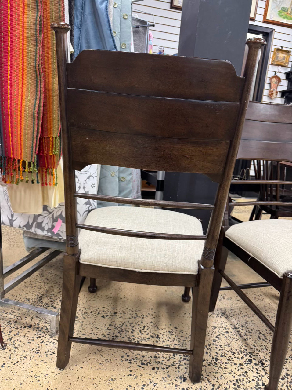 Dark Wood Cream Upholstered Pair of Side Chairs