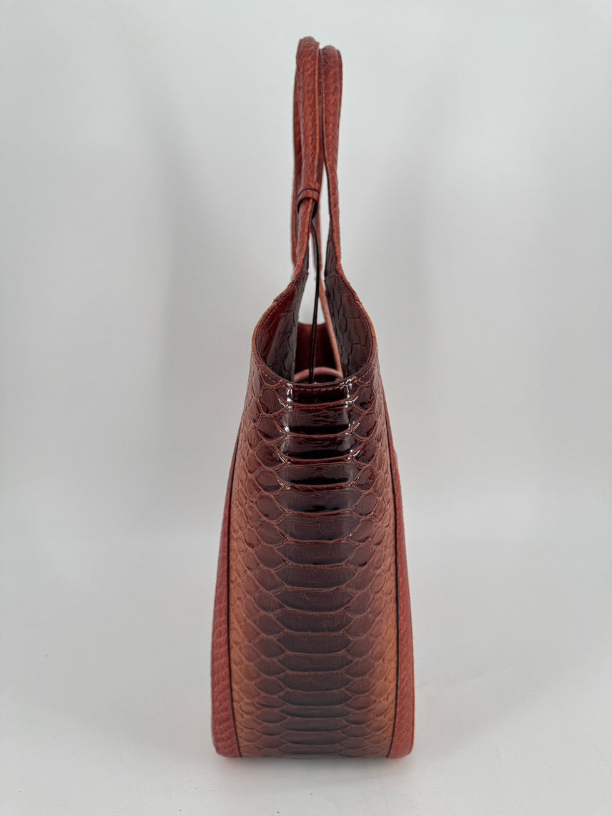 BRAHMIN Red & Orange Embossed Croc Carla Purse