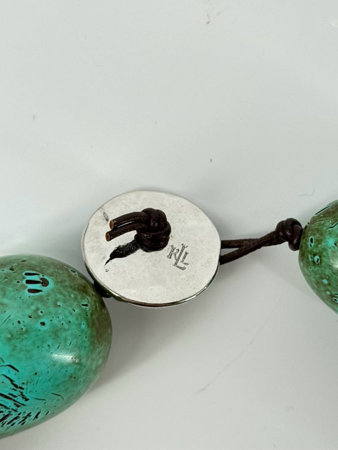 RALPH LAUREN Blue Beaded Necklace w/ Button Closure