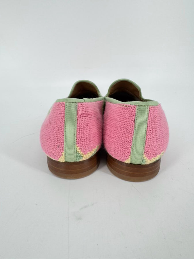 STUBBS & WOOTTON Size 9.5 Pink & Green Leather & Terrycloth Starfish Flats