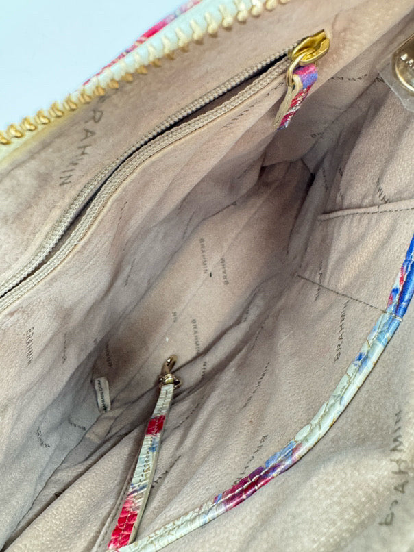 BRAHMIN Blue, Red & White Embossed Leather Crossbody Bag
