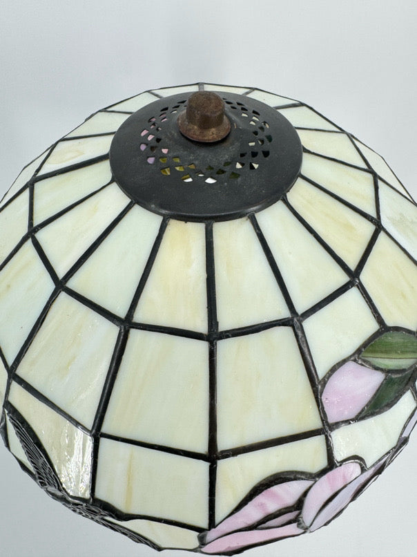 Purple & Green Glass & Metal Hummingbird Tiffany Style Lamp