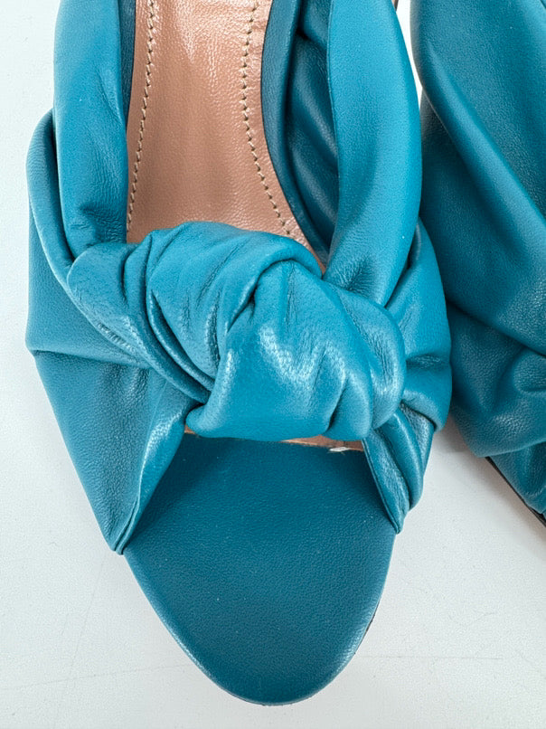 SAMUELE FAILLI Size 38 Teal Leather Knot Heels