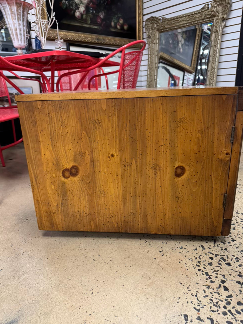 Wood Chevron Mid Century 2-Door Coffee Table