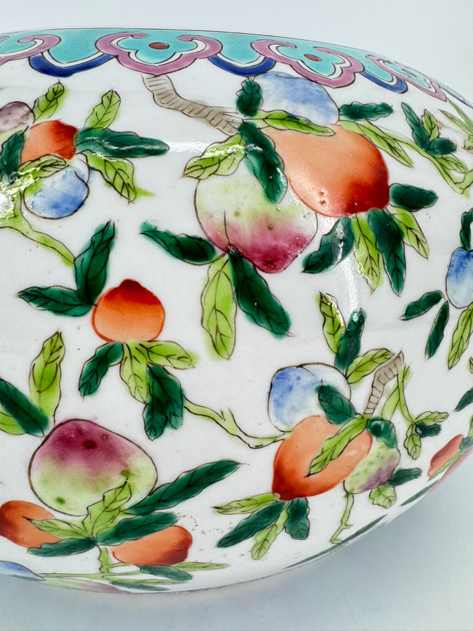Aqua, Green & Pink Peaches Porcelain Famille Rose Cachepot