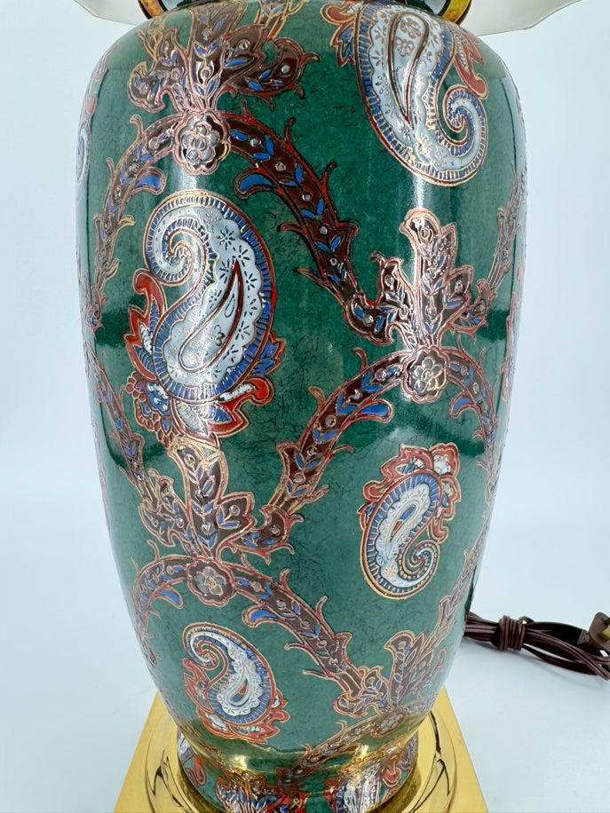 Green Paisley Porcelain Brass Base Lamp