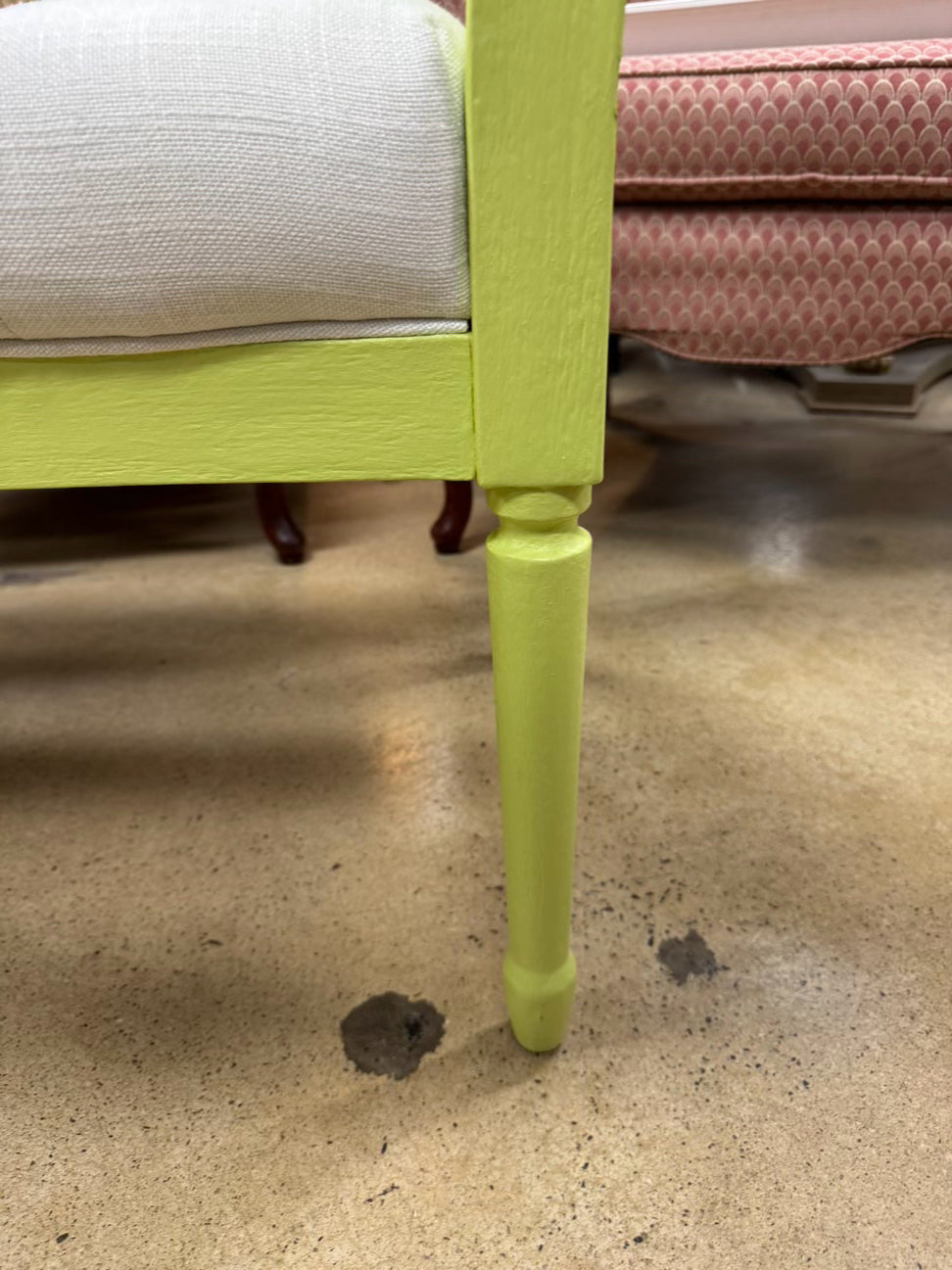 Green Painted Wood Ivory Tufted Bench