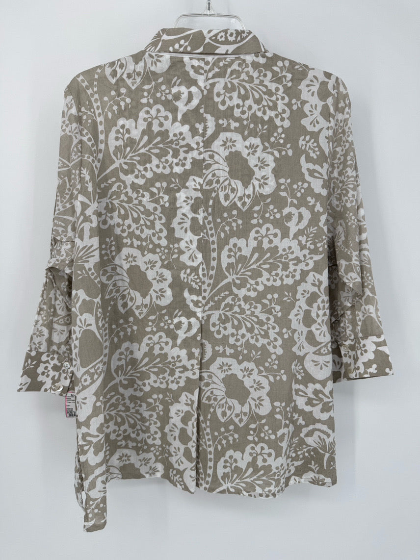 GRETCHEN SCOTT Size L Taupe Print Comfy Cozy Flora Blouse NWT