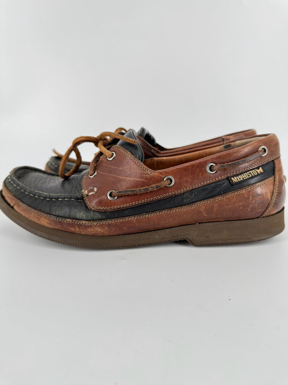 MEPHISTO Size 9 Brown & Black Leather Boat Shoes