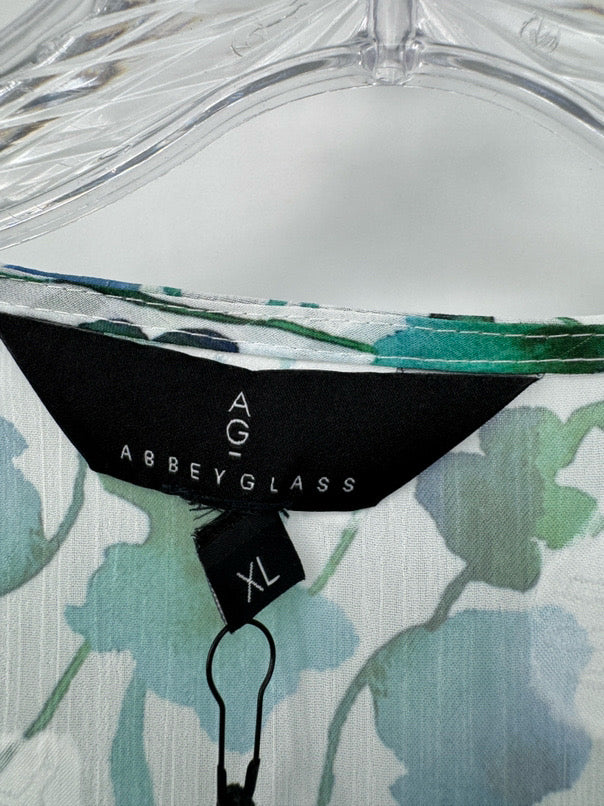 ABBEYGLASS Size XL Green & White Print Wrap Diane Dress w/ Slip NWT