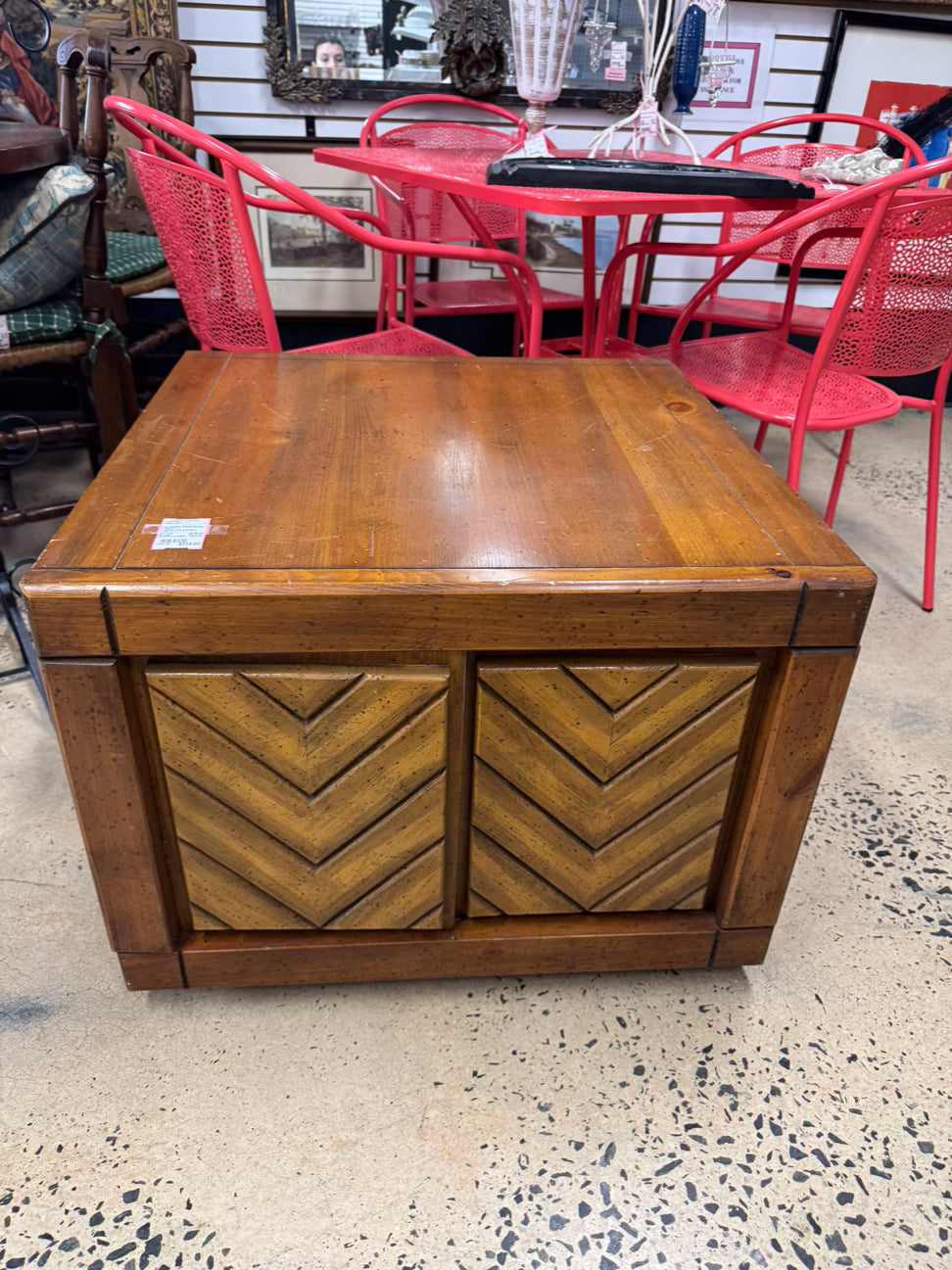 Wood Chevron Mid Century 2-Door Coffee Table