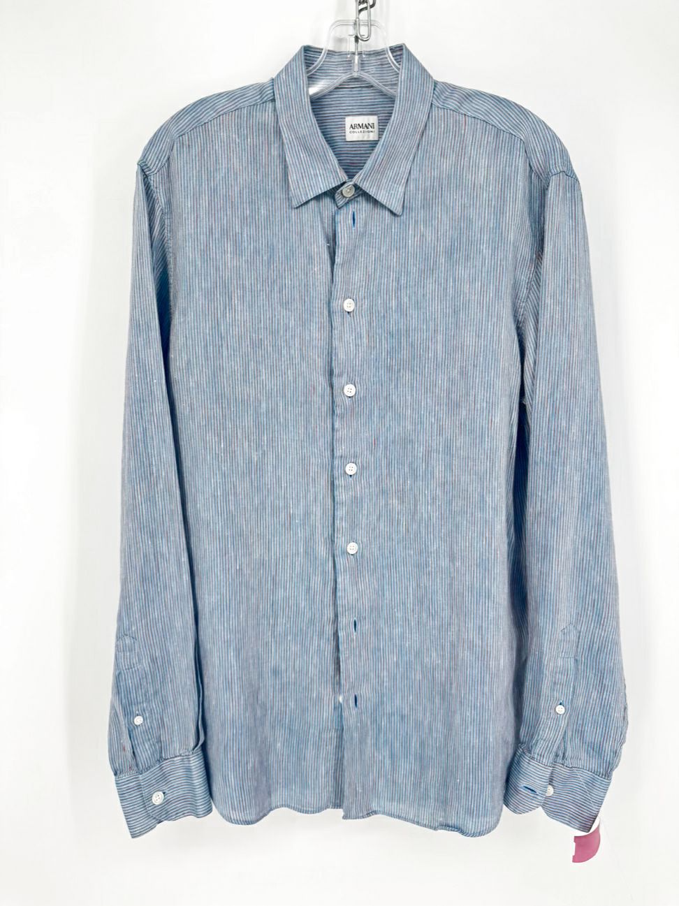 ARMANI COLLEZIONI Size L Aqua Stripe Long Sleeve Shirt
