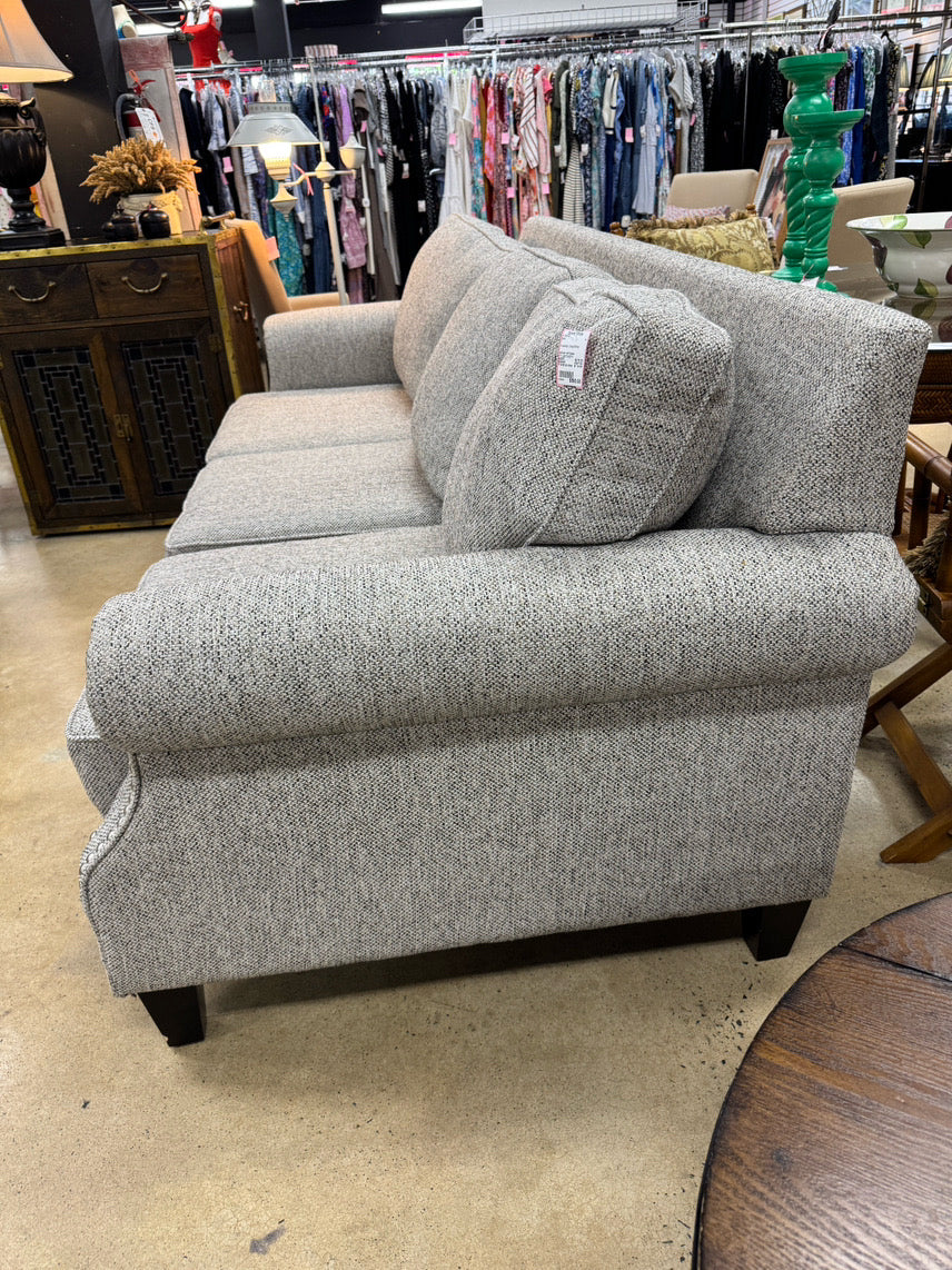 Gray & White Tweed Nail Heads Sofa