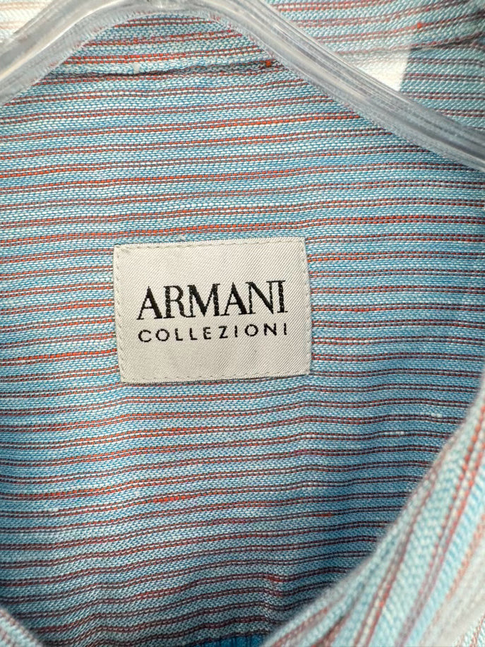 ARMANI COLLEZIONI Size L Aqua Stripe Long Sleeve Shirt