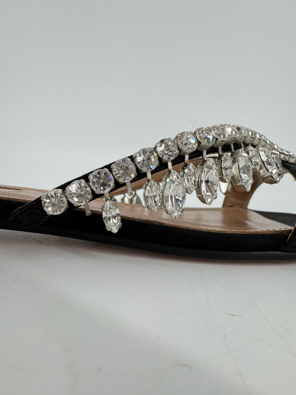 AQUAZZURA Size 36 Black Crystal Detail Sandals