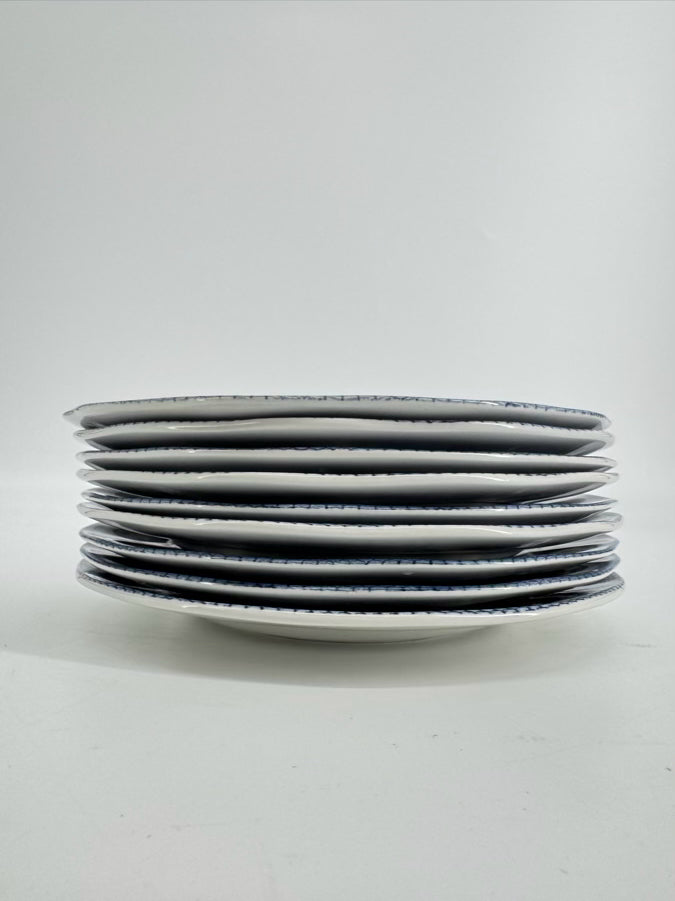 JOHNSON BROS. Blue & White Porcelain "Asiatic Pheasant" Set of 9 Salad Plates