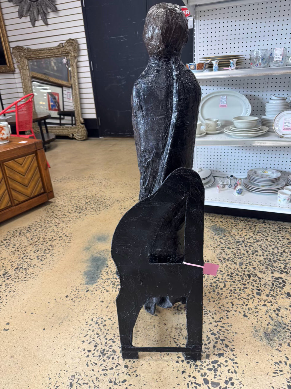 Brown Molded Plastic Woman in Chair Figure