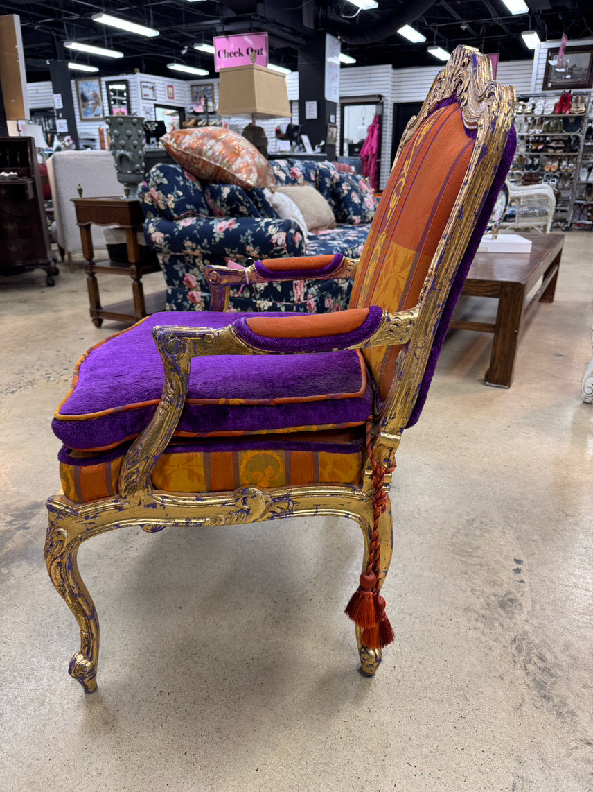 Purple & Orange Upholstered Gold Wood Louis XVI Chair