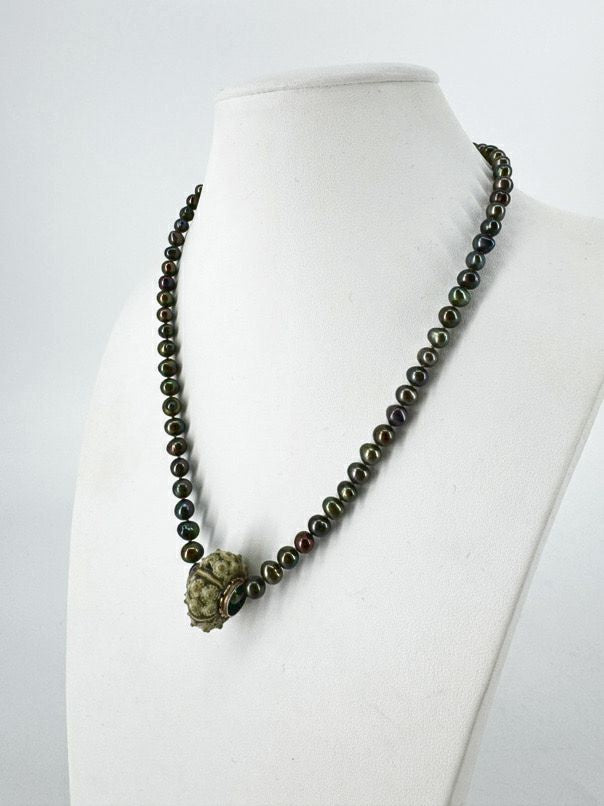 Silver & Gold Tone Freshwater Pearl Seashell Necklace