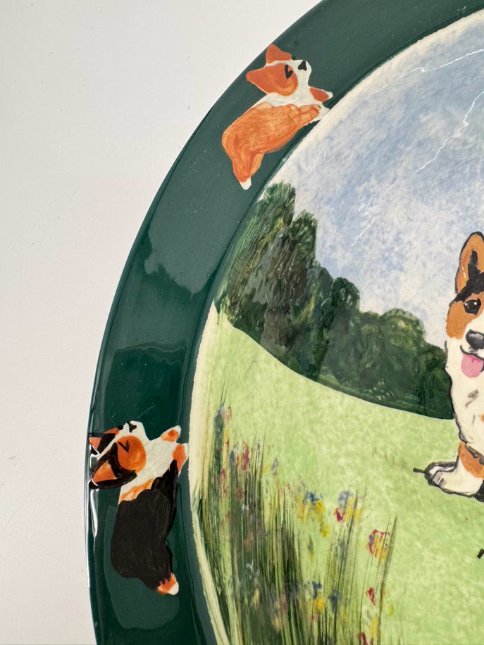 ZEPPA STUDIOS Green & Blue Welsh Corgis Pottery Bowl