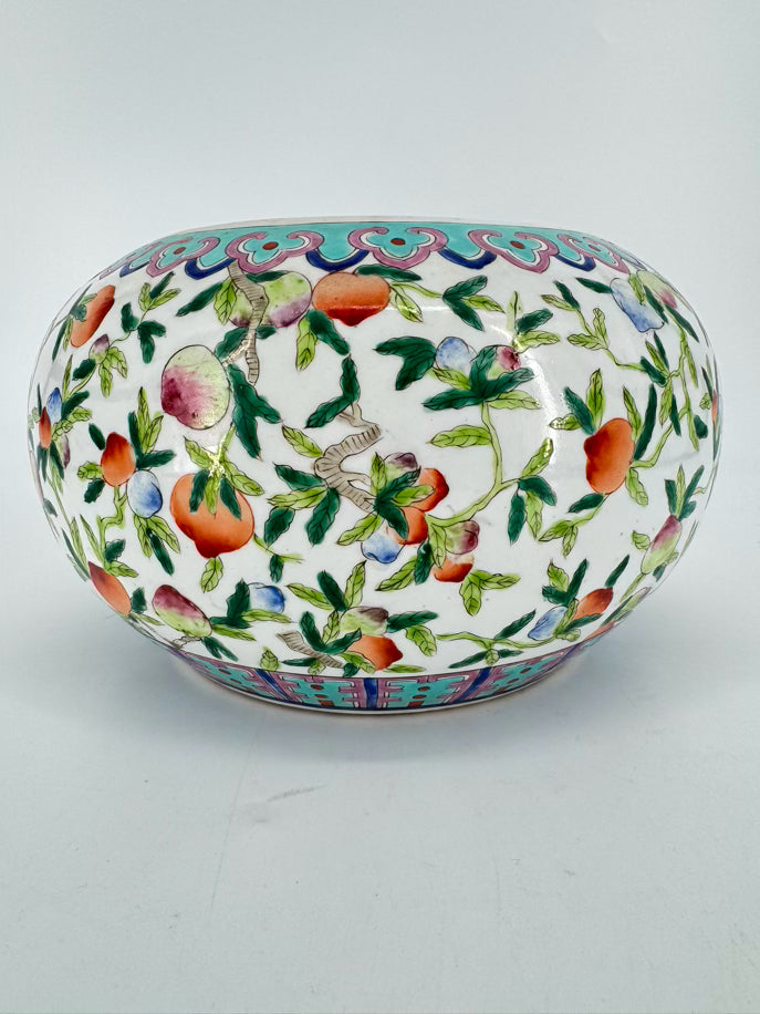 Aqua, Green & Pink Peaches Porcelain Famille Rose Cachepot