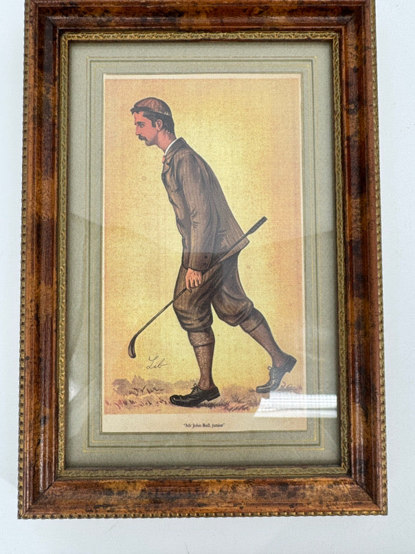 Set of 4 Framed Golfing Prints in Brown & Gold Frames