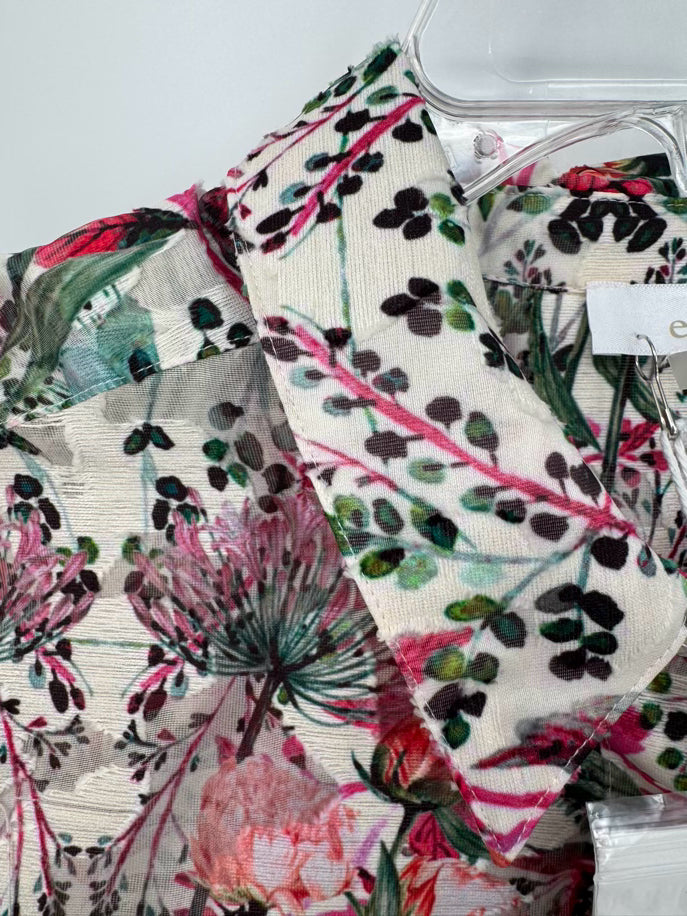ECRU Size S Beige & Magenta Floral Blouse NWT