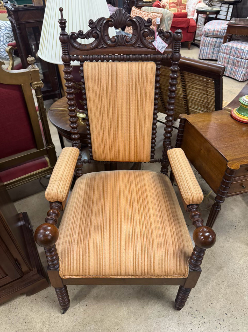 Wood & Salmon Upholstered English Bobbin Chair