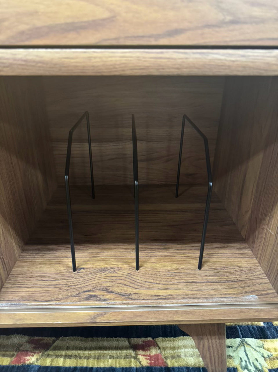 Wood Slat Record Cabinet w/ Sliding Door