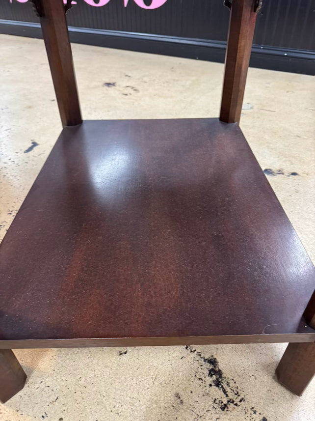 Wood Inlay Chippendale End Table w/ Bottom Shelf