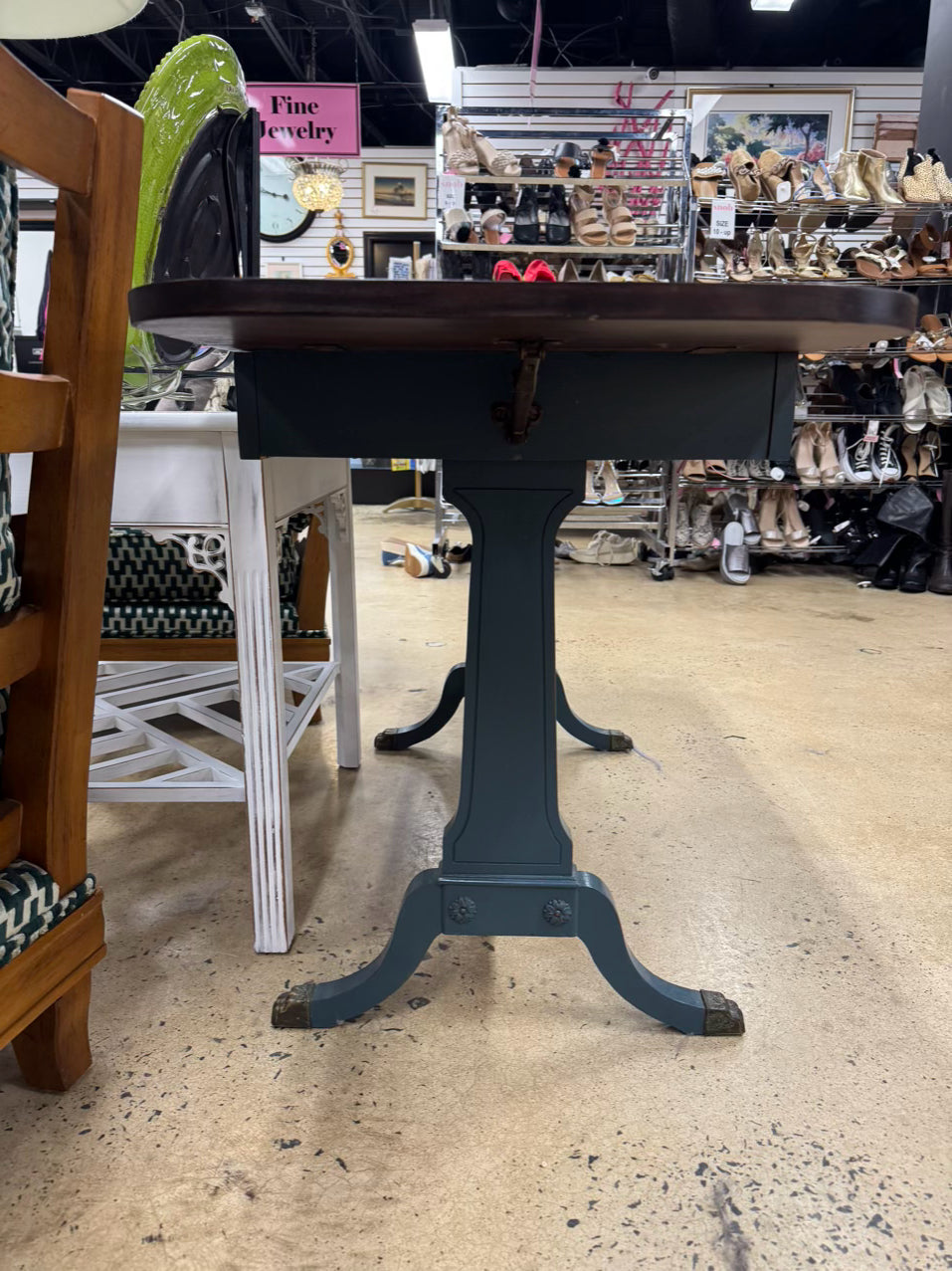 VINTAGE Blue Painted Wood Occasional Table w/ Dropleaf Sides