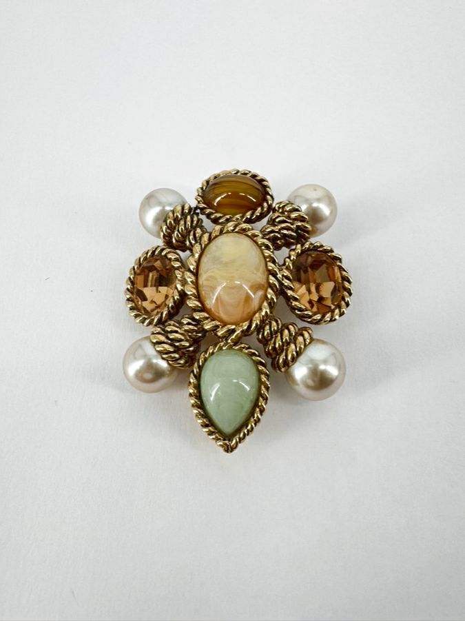 CINER Gold Tone Mixed Stones Brooch