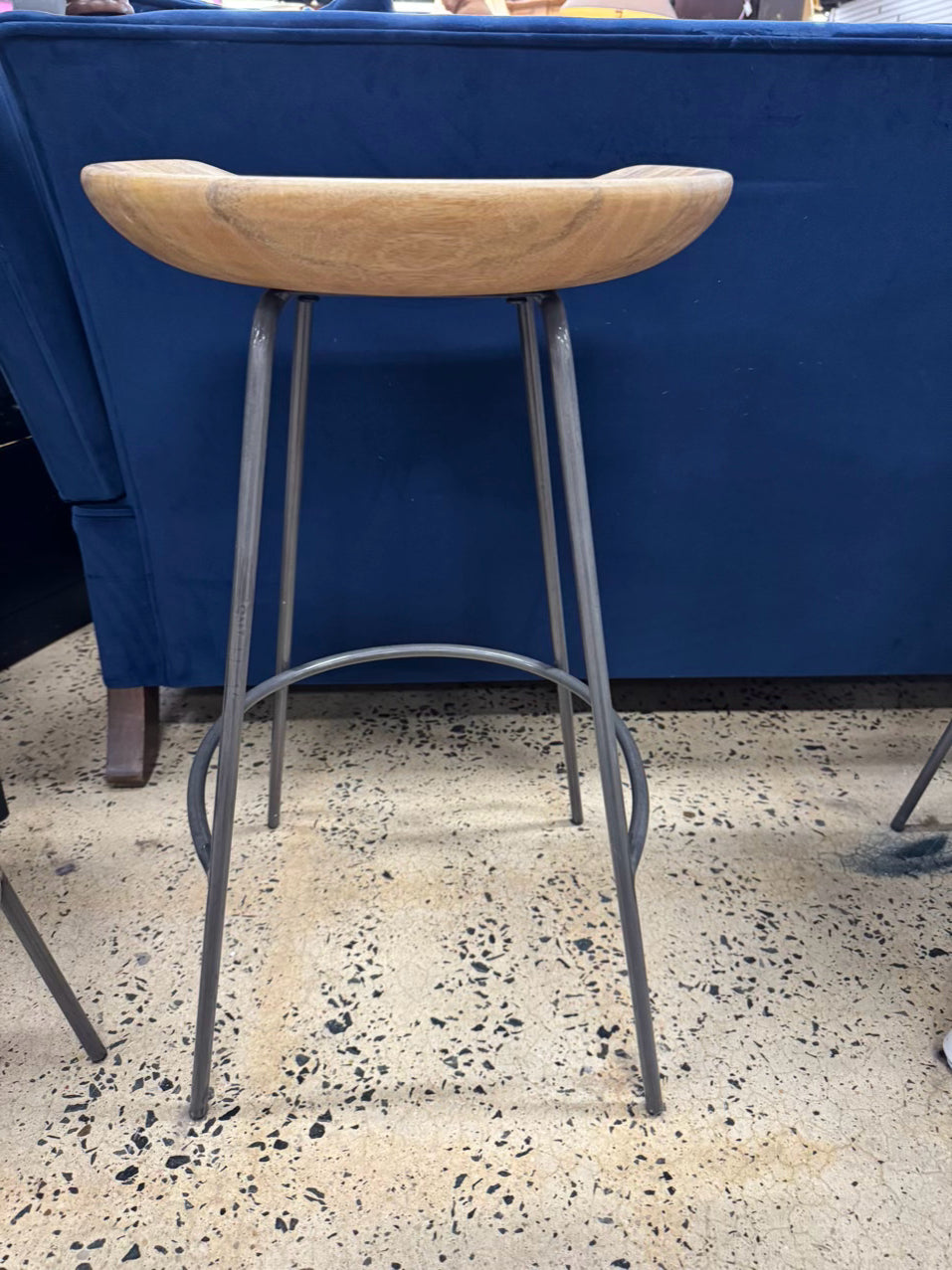 WEST ELM Natural Wood & Gray Steel Counter Stool