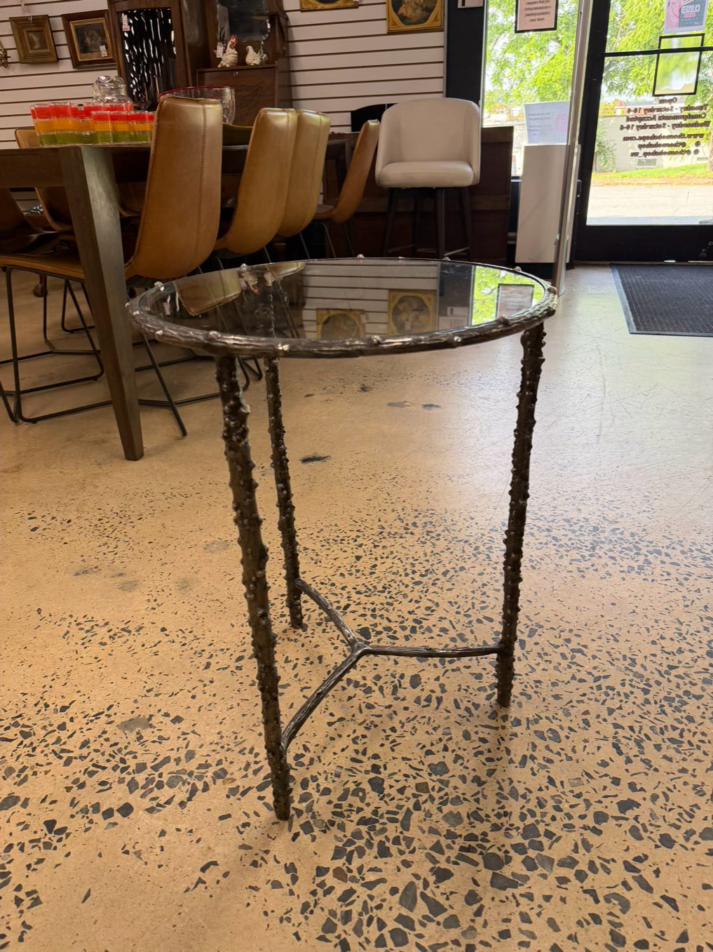 Silver Tone Metal Rustic Wood Look Side Table
