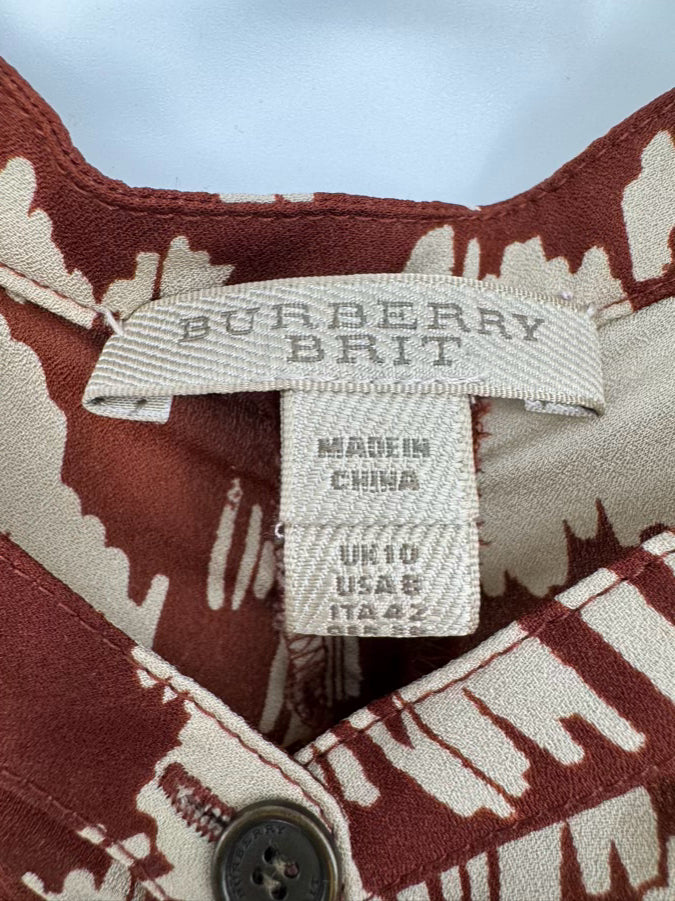 BURBERRY BRIT Size 8 Beige & Rust Silk Dress