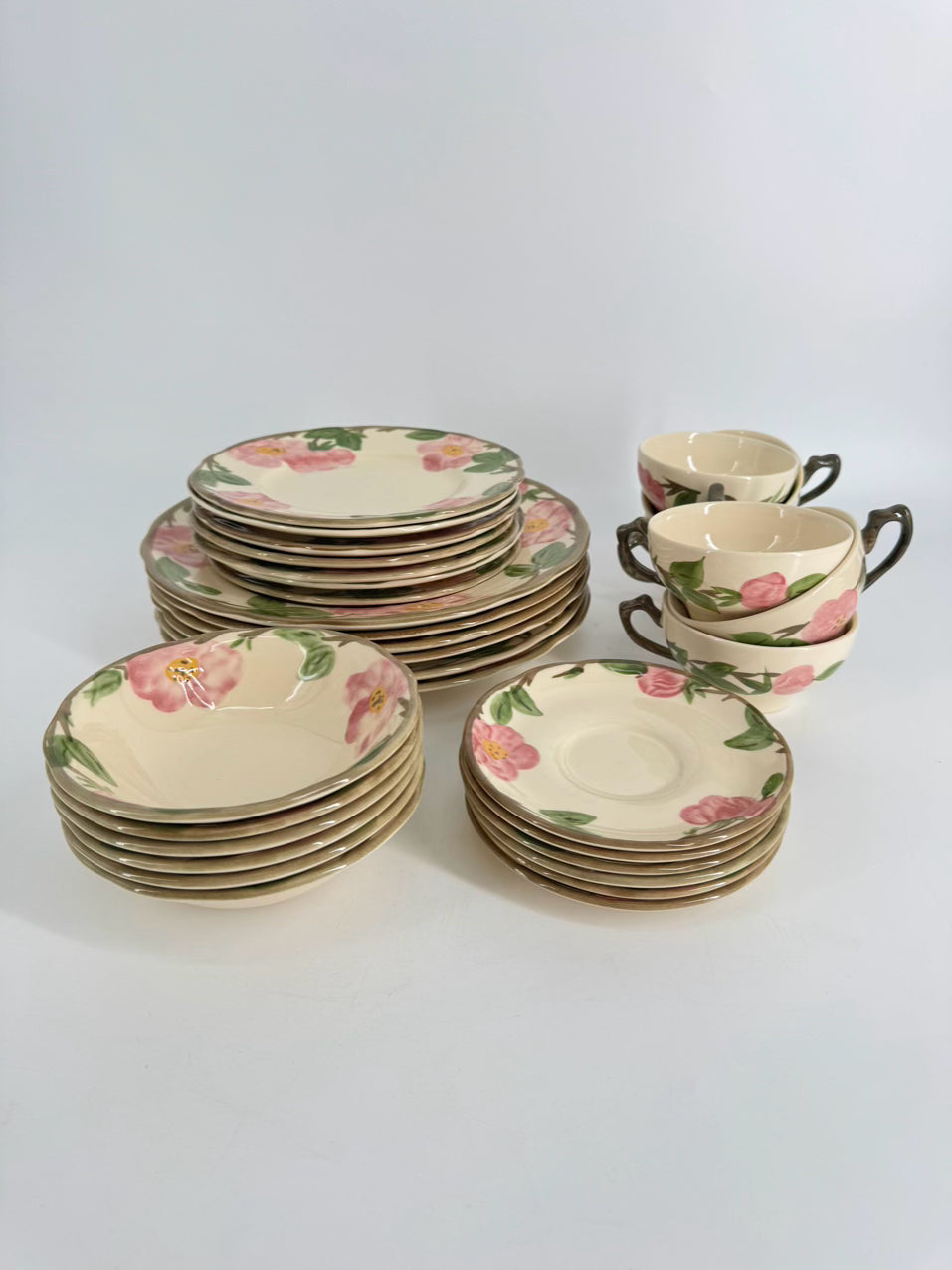 FRANCISCAN Pink & Green Desert Rose Dinnerware Set for 6