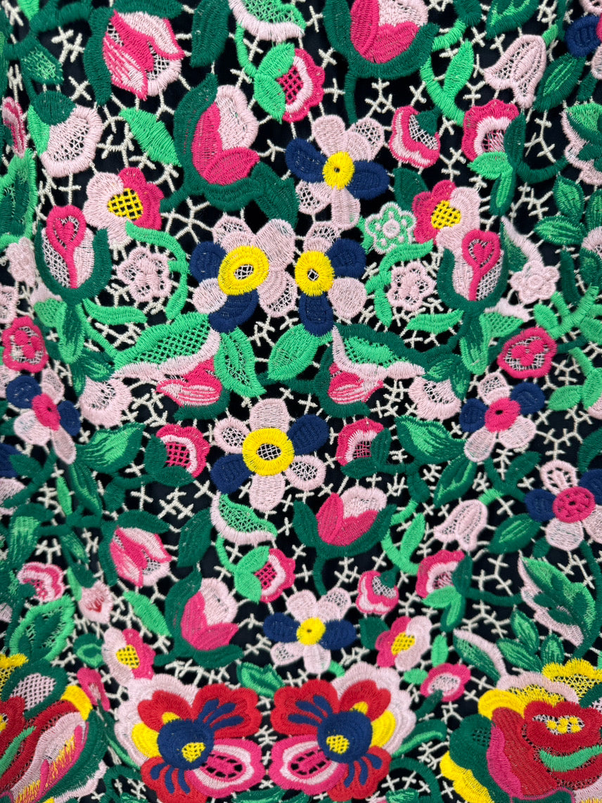 PAULE KA Size 40 Multi-Color Floral Needlework Sleeveless Dress