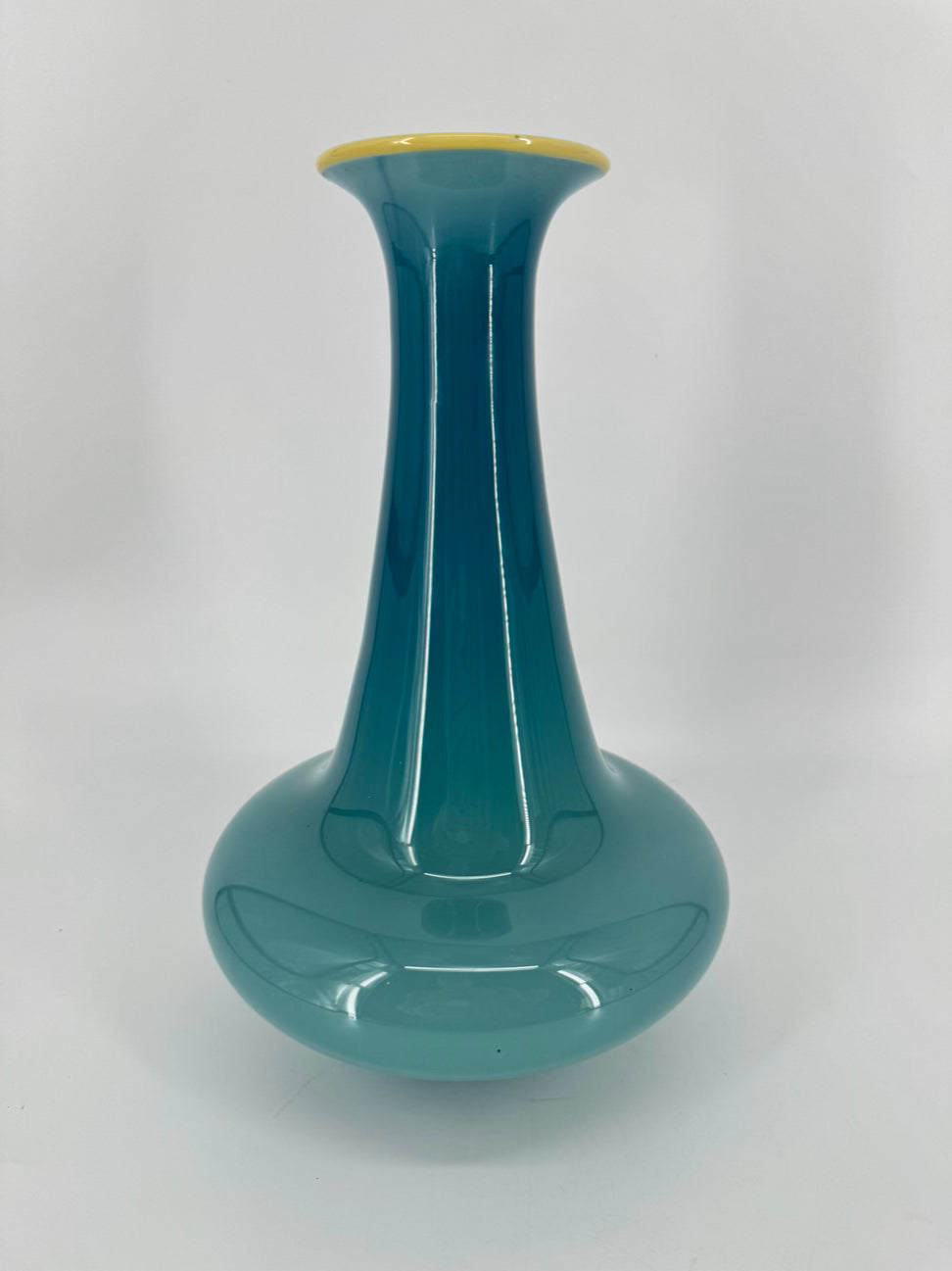 STUDIO PARAN Aqua & Yellow Handblown Glass Vase