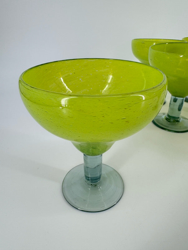 Lime Green Set of 6 Handblown Margarita Glasses